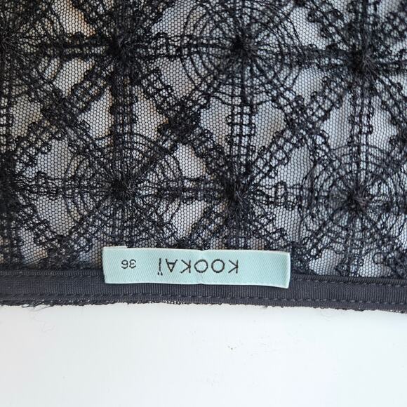Kookai Black Geometric Lace Longsleeve Top Size 4 (36) - Picture 4 of 8